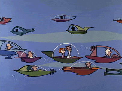 The Jetsons zoom around in the future.