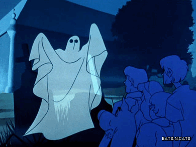 The characters in Scooby Doo watch a ghost