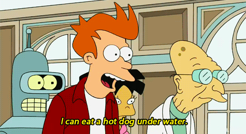 Greek life can boost your resume, like Fry saying "I can eat a hot dog underwater"