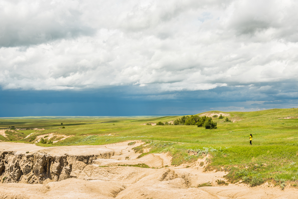 Badlands National Park under cloudy skies