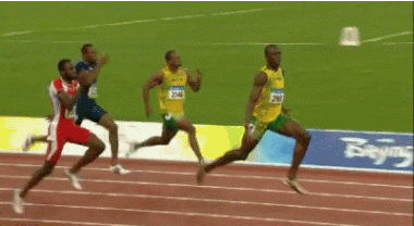Usain Bolt wins an Olympic race in Rio 2016.